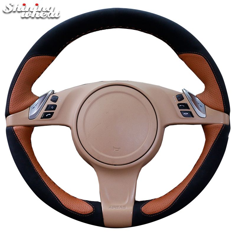 Black Suede Brown Leather Car Steering Wheel Cover For Porsche Cayenne Panamera 2010 2011 From