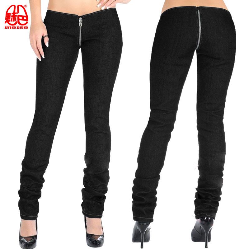 2021 Sexy Denim Zipper Open Crotch Depart Pencil Pants Punk Low Waist
