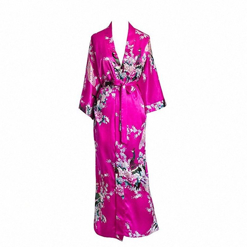 2020 Chinese Women S Kimono Long Robe Peacock And Blossoms
