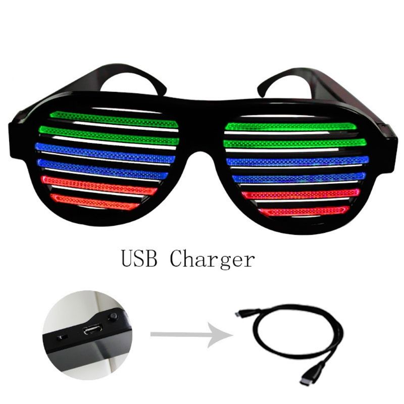 Light Up Disco Glasses Sound Music Rechargeable Shutter Shades Rave LED