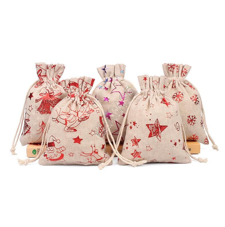 Christmas Drawstring Bags Cotton Linen Cluth Bag Cloth Purses Xmas