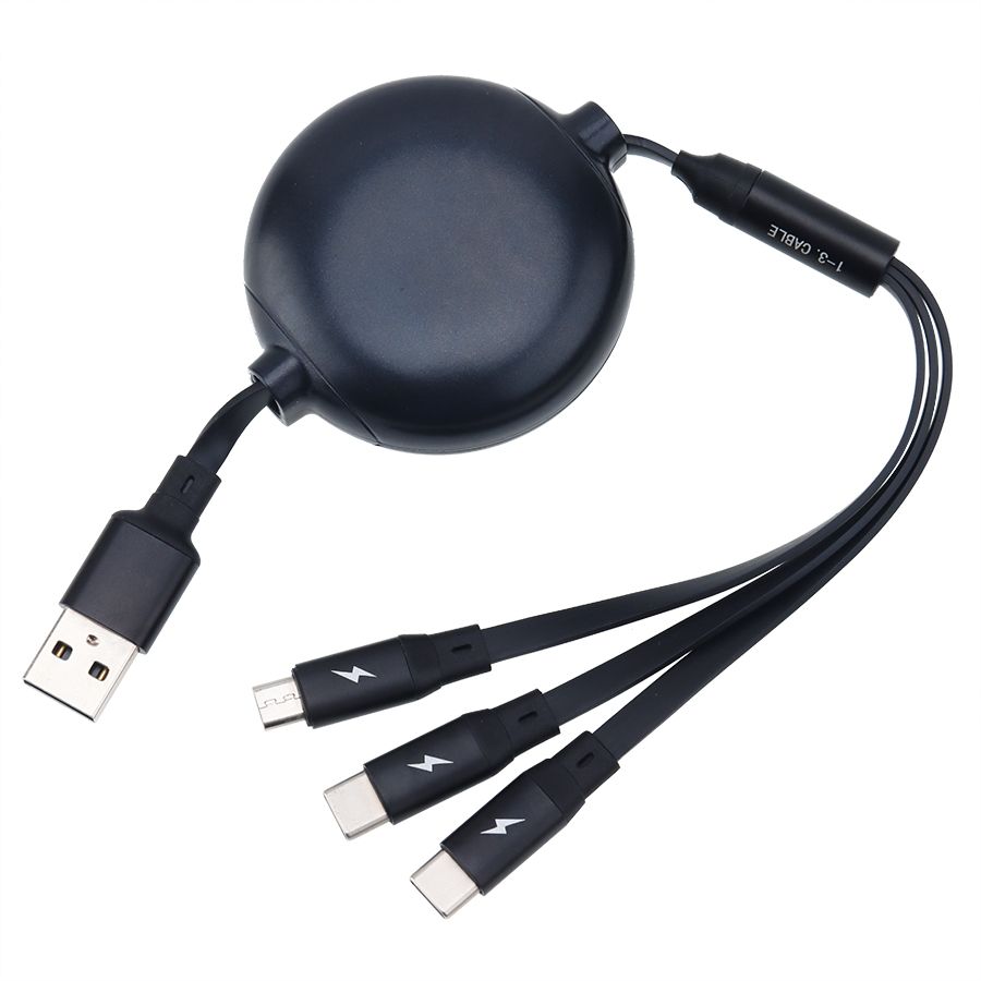 120cm Multi USB Charger Cable Retractable 3 In 1 Micro Usb Type C