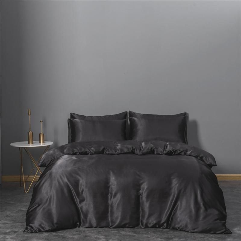 Black Satin Silk Bedding Set Luxury Queen King Size Bed Set Quilt Duvet