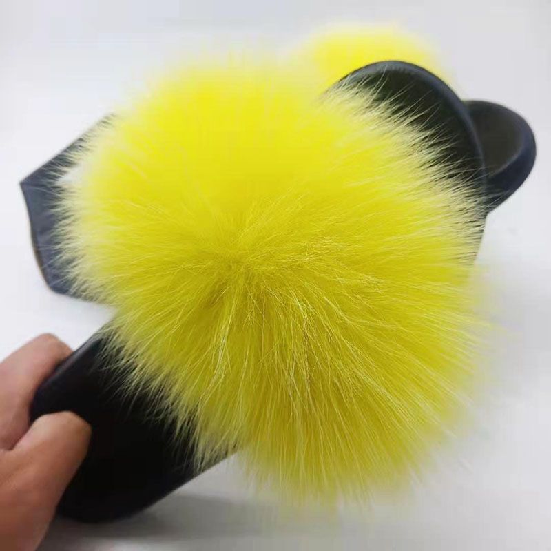 Wholesale Real Fur Slippers Women Furry Sneakers Ladies Hair Flat Shoes Woman Fluffy Sandals ...