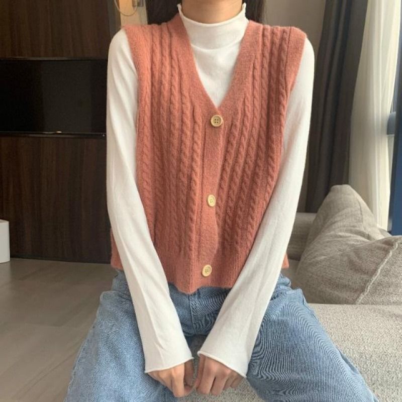 2020 Fall Winter Fashion Women Sweater Vest Single Breasted Cardigan Sexy V Neck Vintage Casual 