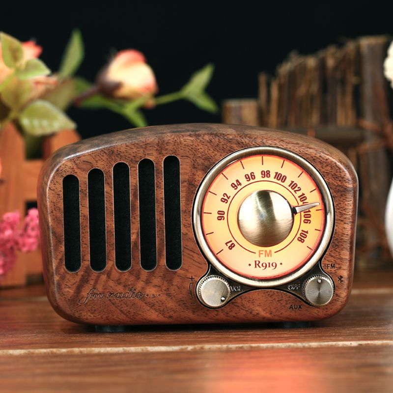 Retro FM Radio Bluetooth Speaker Portable Cherry Wood Radio
