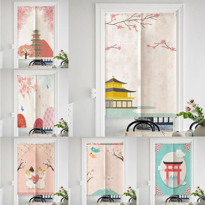 2020 Japanese Door Curtain Linen Fabric Hanging Curtain Ink Fengshui Decoration Kitchen Bedroom