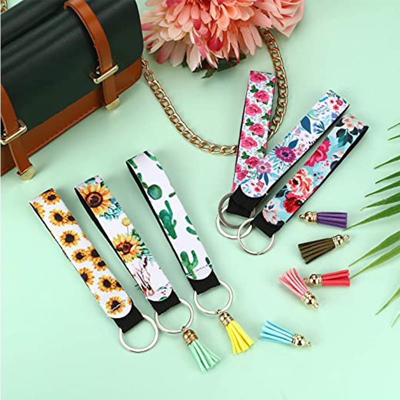 2021 Hand Wrist Lanyard Keychains Holders Neoprene Wristlet Keychain