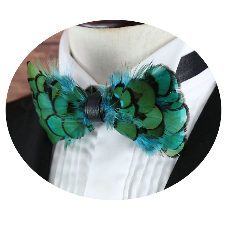 Luxury Party Necktie 2020 Peacock Green Color Feather Bow Tie For Man ...