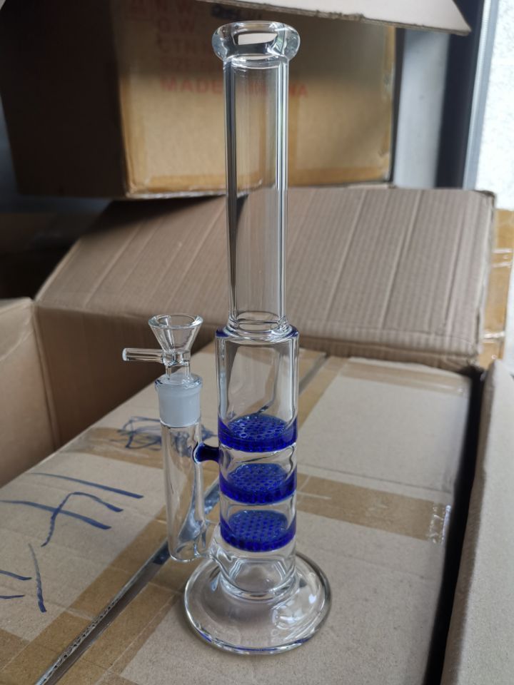 2021 Straight Tube Glass Bong Triple Layer Perc Percolator