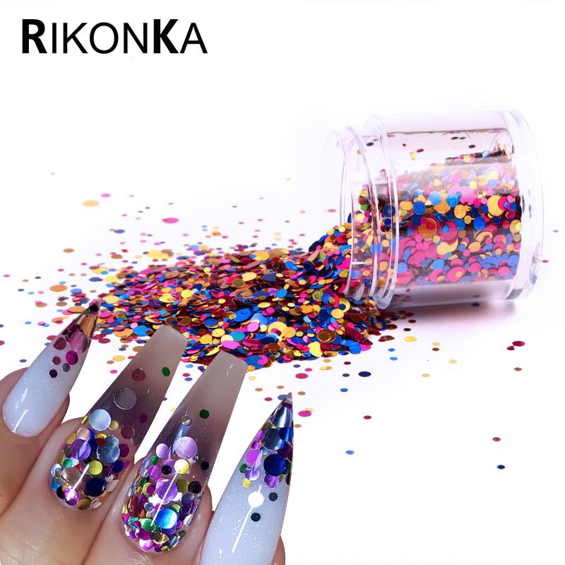 1 Bottle Mix Ultrathin Sequins Nail Glitter Round Shape Flakes Sparkly DIY Tips Colorful ...