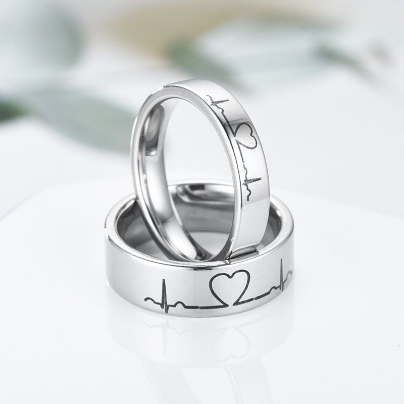 Promise Heartbeat Jewelry Ring Engagement Party Accessories For Couple Ring Wedding Ring For Female Men Stainless Steel