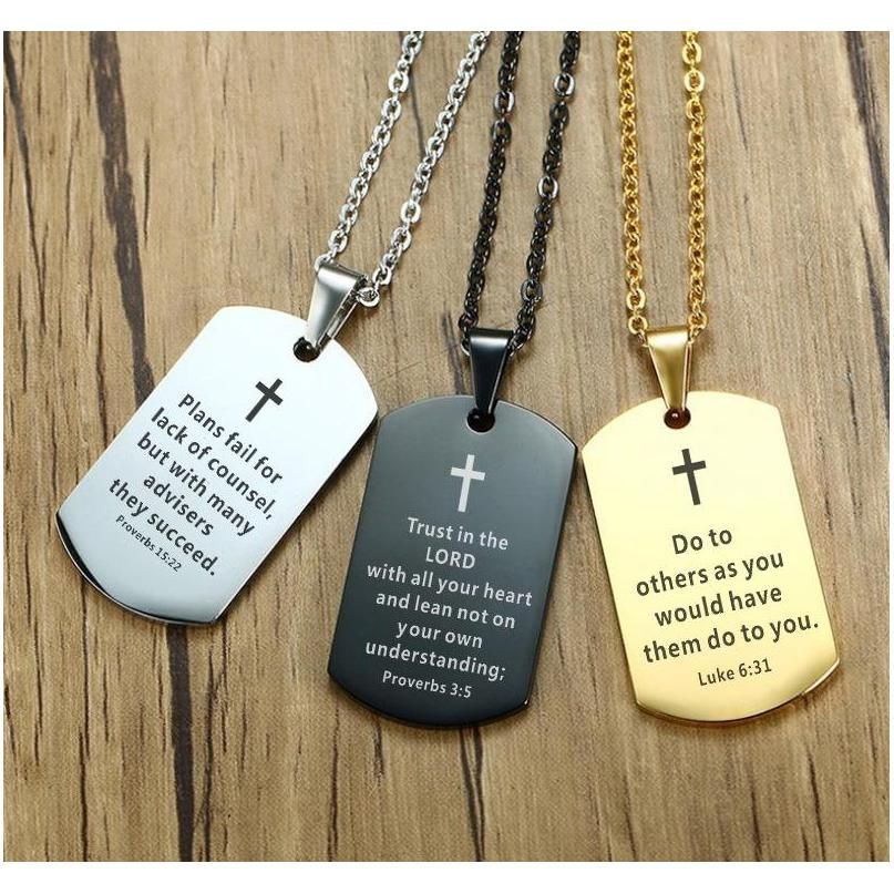 Wholesale Bible Verse Necklace Cross Stainless Steel Mens Necklace Dog