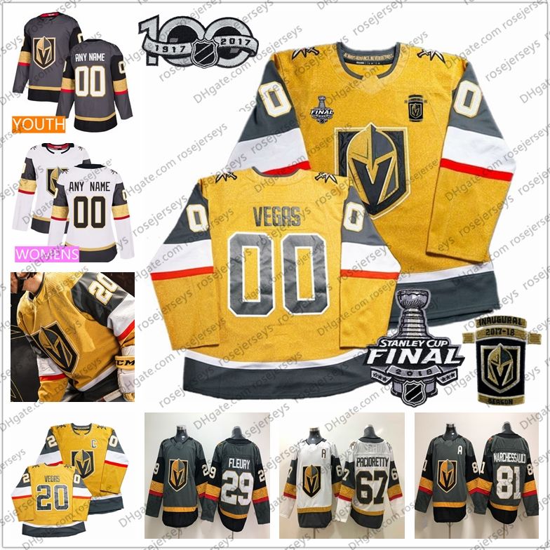 2021 Custom 2020 Vegas Golden Knights New All Gold Jersey 2018 Stanley ...