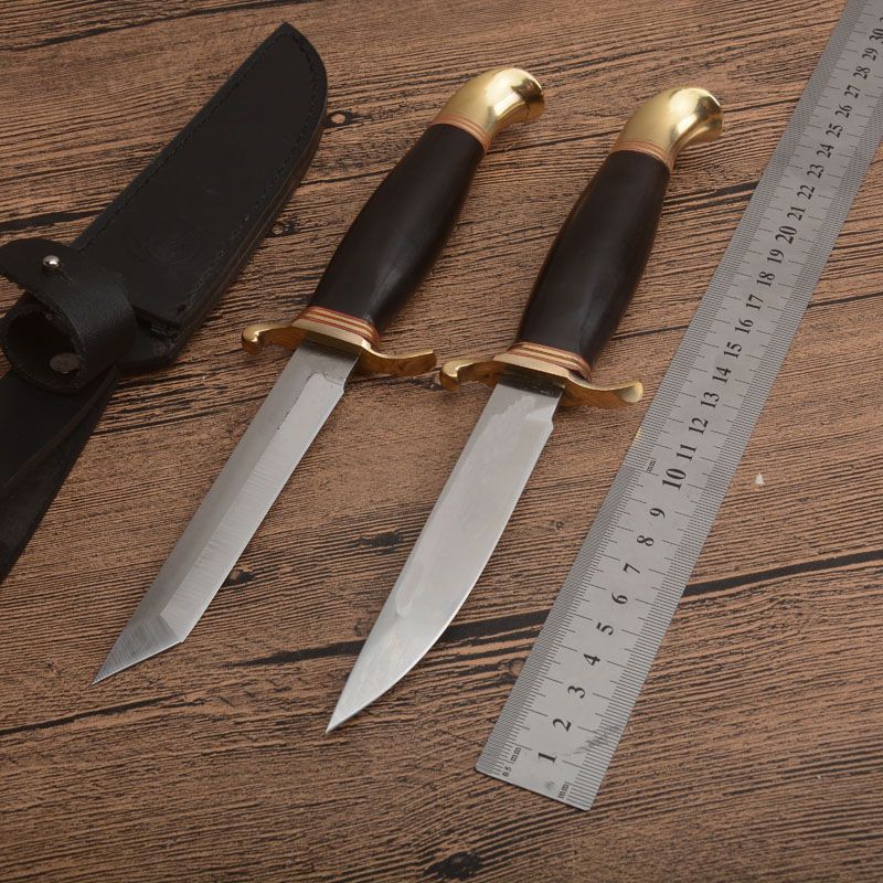 High End Survival Straight Hunting Knife D2 Satin Finish Blade Rosewood