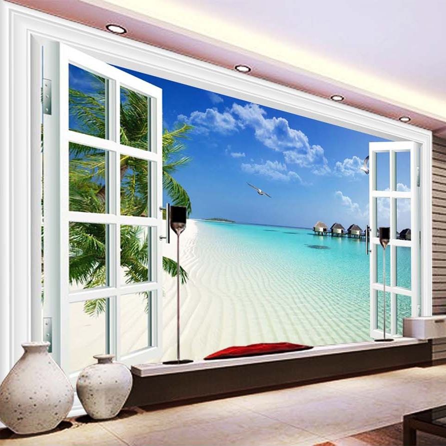 Custom Mural Mediterranean Window Scenery Photography Background Home