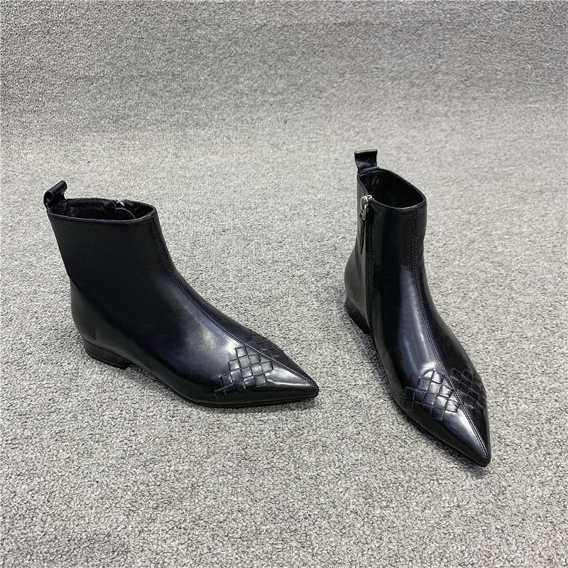 short flat leather booties