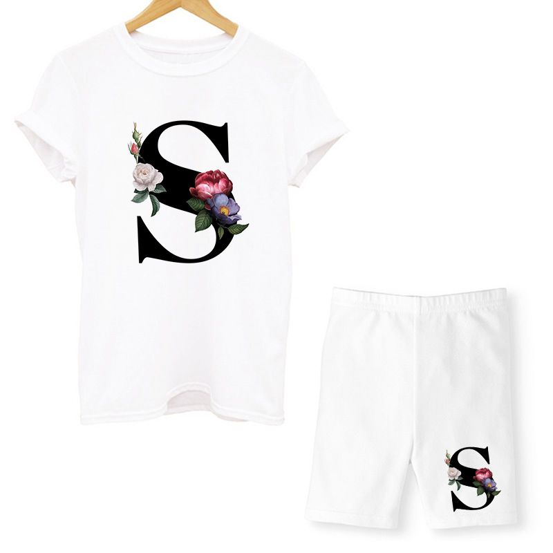 Femmes Deuxième lettre T-shirt T-shirts et shorts Summer Summer manches courtes O-Cou occasionnel Joggers Viker Tenue sexy pour femme 220301