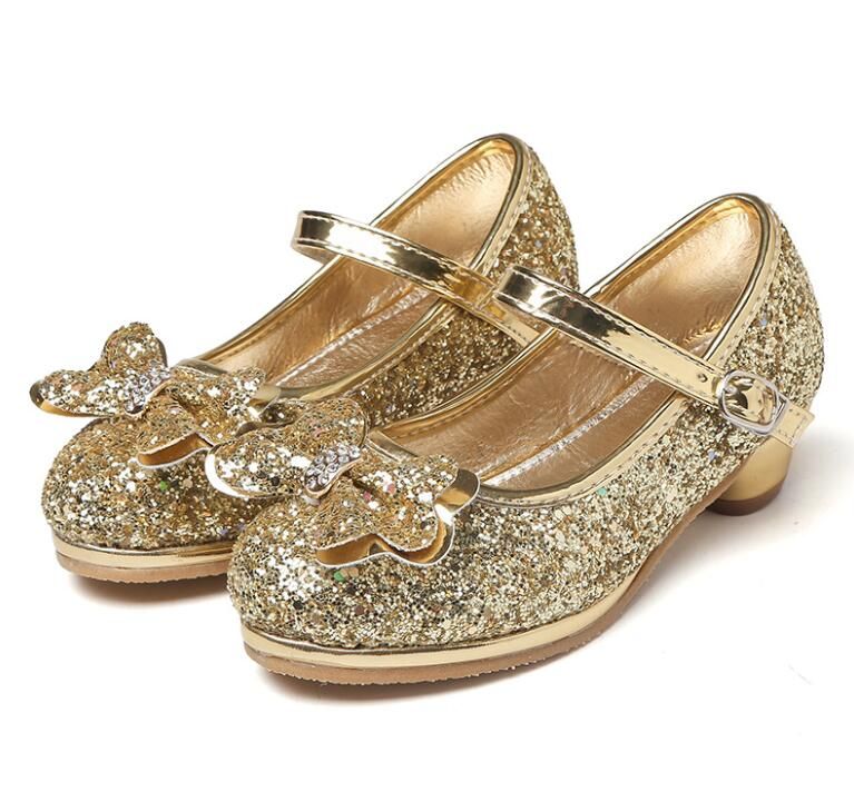 Girls Little High Heeled Princess Single Shoes Glitter Dress Single ...