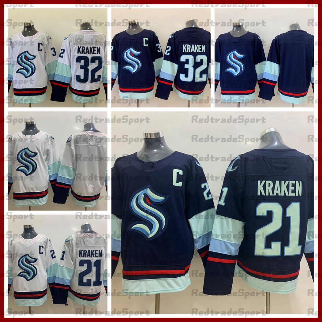 2021 2021 Seattle Kraken Hockey Jersey Mens 32 Kraken 21 Kraken Blank