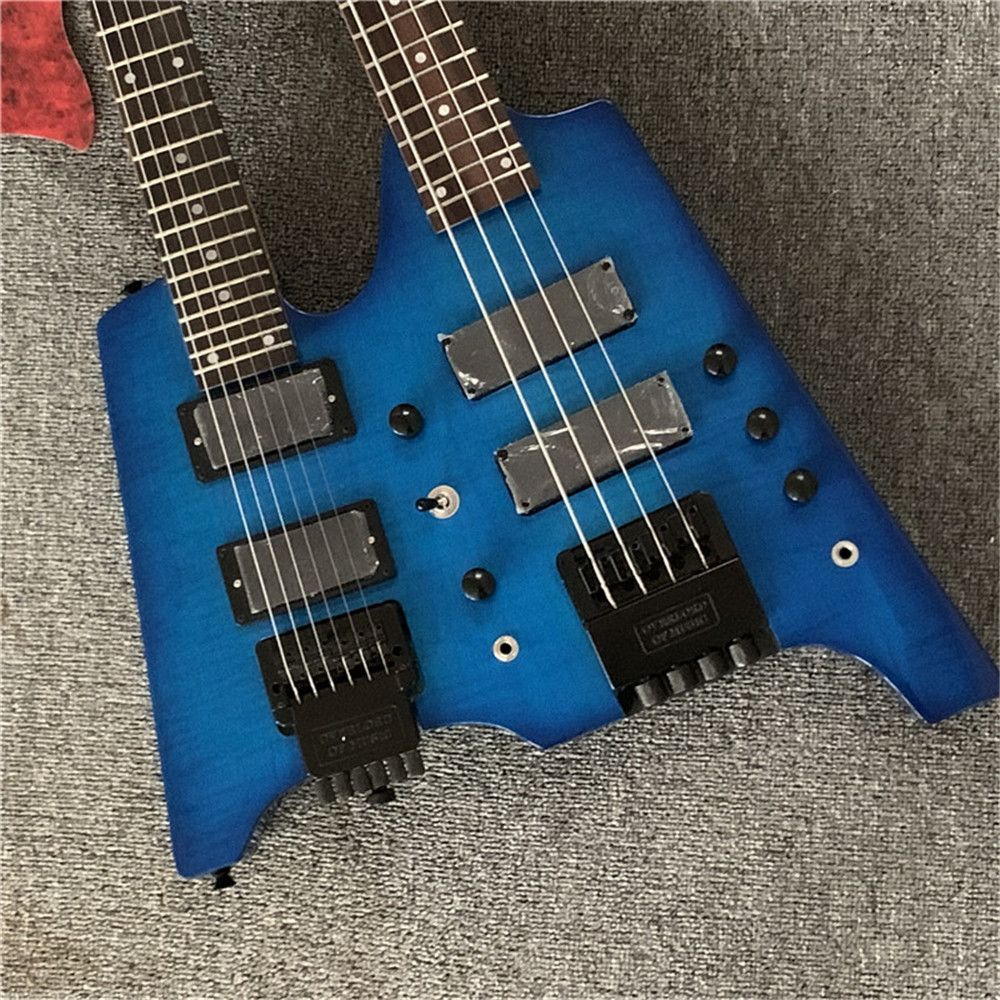 Factory Custom Double Neck Blue Electric Bass And Guitar Without