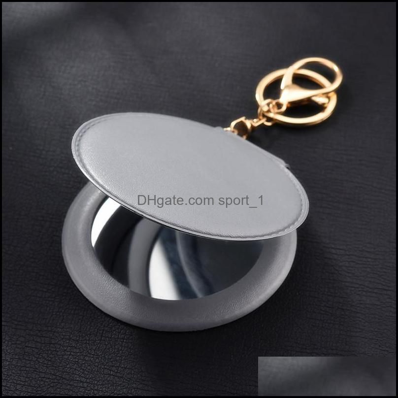 PU Leather Car Key Rings Double-Sided Folding Round Makeup Keyrings Holder Women Bag Pendant Portable Fashion Keychains Charms 1163 B3