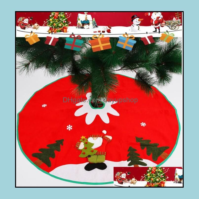 90cm Stitched Santa Christmas Snowflake Skirt Small Red Nov-woven Tree Skirt New Year 2020 Christmas Decoration for Home