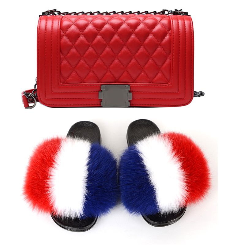 Fur slides with matching purse cheap