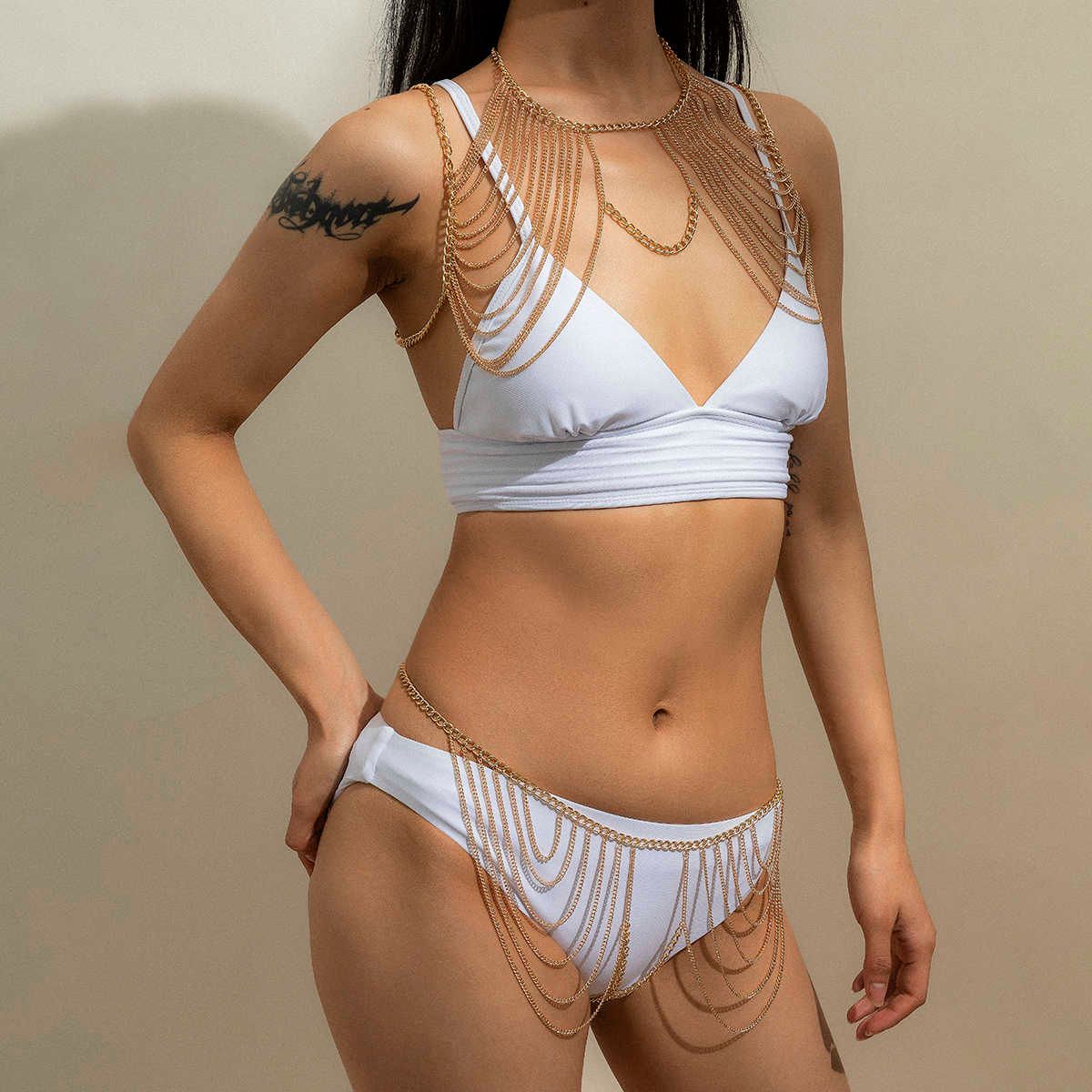 IngeSight.Z Metal Mesh Tassel Chest Bra Bikini Suit Female Sexy Summer  Beach Underwear Lingerie Chain Thong Panties Body Jewelry From Whatless,  $24.88
