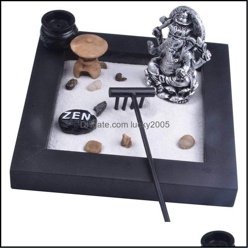 Decorative Objects & Figurines Japanese Karesansui Mini Zen Table Garden With Rack Pebbles And Sand Home Office Decoration,