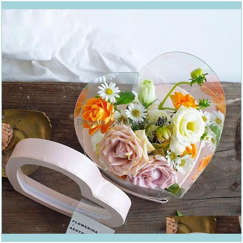 Heart Shaped Flower Paper Box Holding Flower Box PVC Bouquet Shop Rose Party Decoration Arrangement Gift