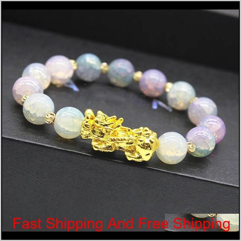 natural stone agate beads bracelet chinese pixiu lucky brave troops charms feng shui jewelry for women