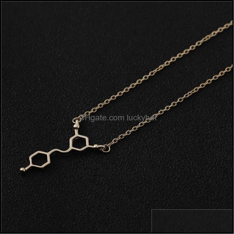 Pendant Necklaces 30 Molecular Science Structure Chemistry Geometric Hexagon Charm Necklace Red Wine Dopamine Molecule Jewelry