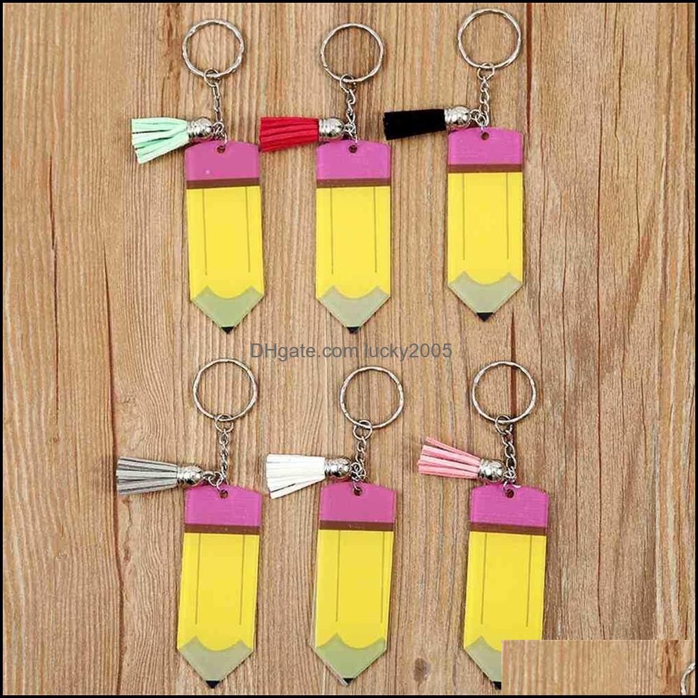 Personalized Blank Letters Tassel Key Ring Teacher`s Day Gifts Pencil Key Chain Acrylic Keychains Favor Festival Decor HWB8807