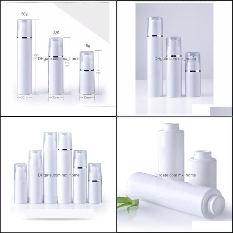 10pcs White Airless Pump Bottle Empty Clear Cap Plastic Container Foiled Travel Toiletries Packaging For Lotion 15ml 30ml 50ml Storage