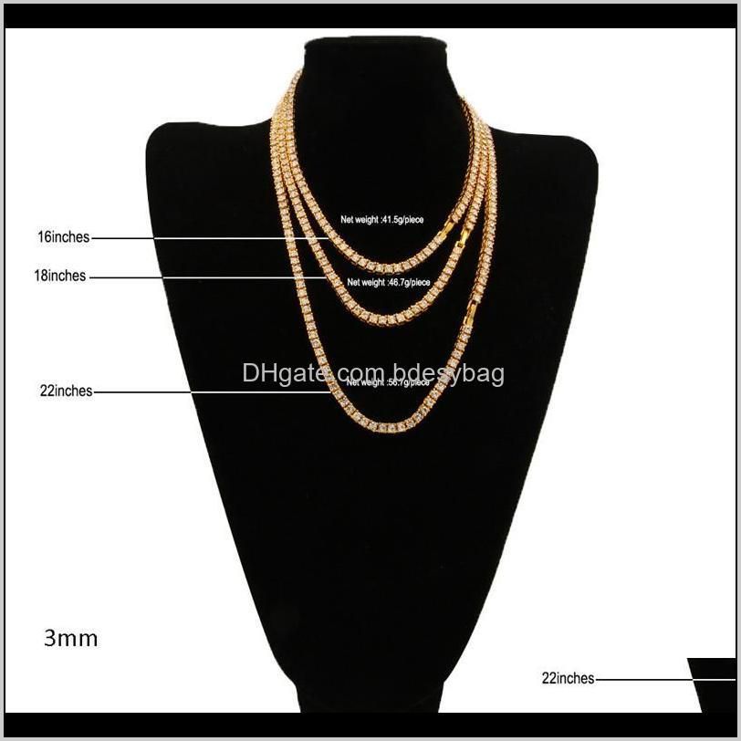 hip hop tennis chain necklace bling white zircon chains jewelry mens women fashion 5mm silver gold chain necklaces
