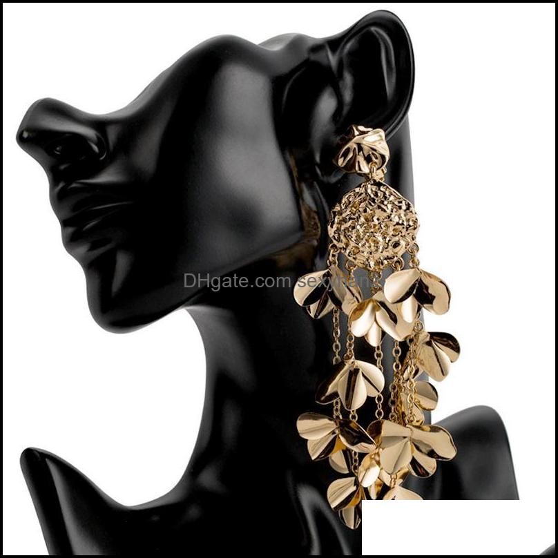 Dangle & Chandelier Fashion Women Jewelry Accessories Golden Color Metal Petal Earrings Tassel Long Hanging Earrigs For