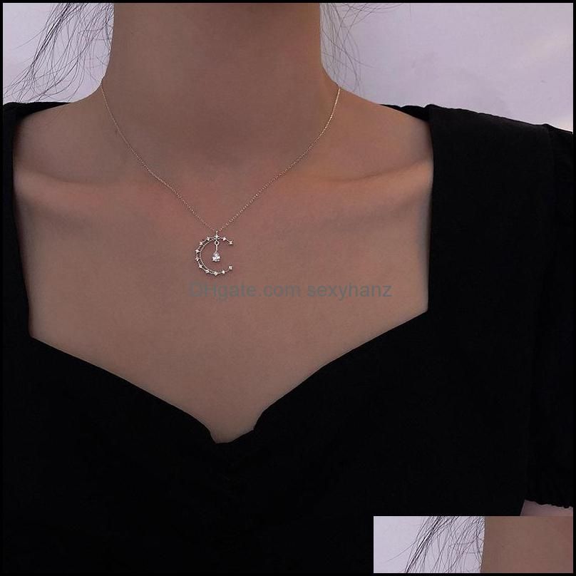 925 Sterling Silver Zircon Moon Pendant Necklace for Women Clavicle Chain Animal Fashion Jewelry Sweater chain Accessories