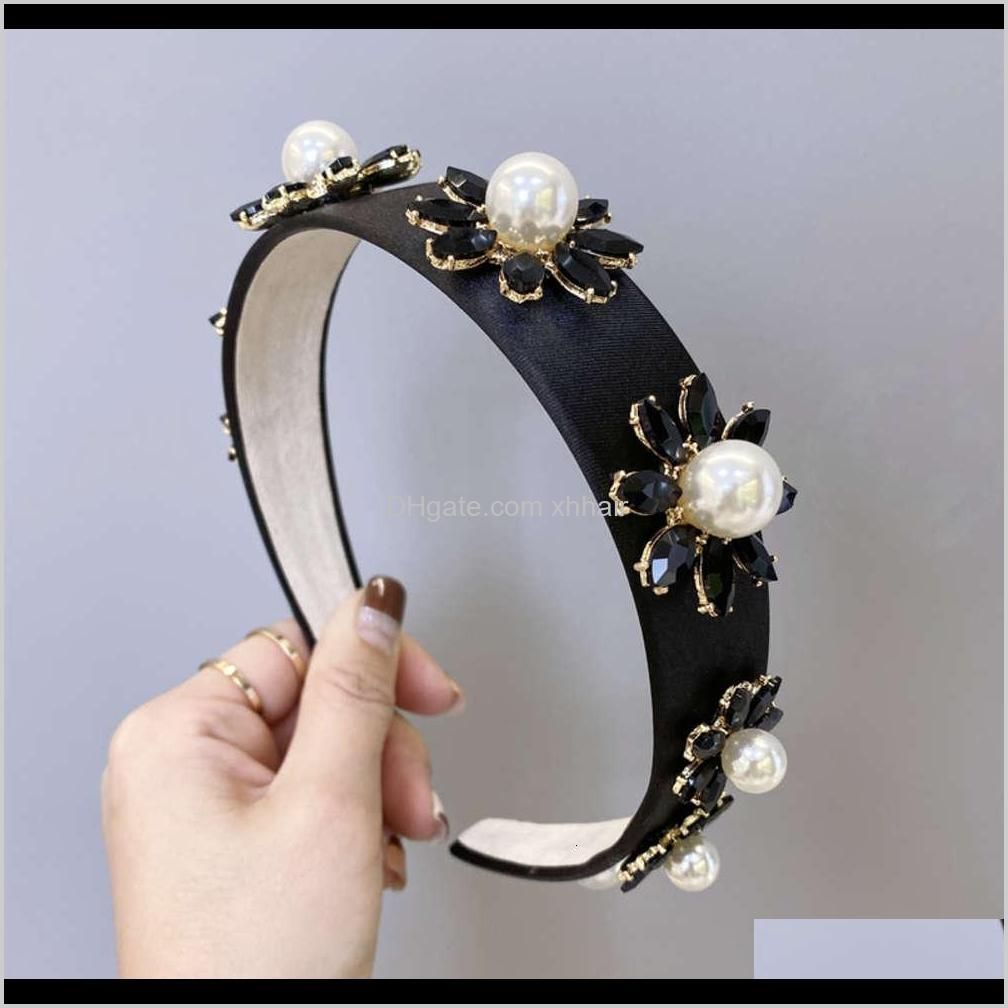 pins baroque court style full of diamond hair hoop big pearl flower set with cave satin candy color headband