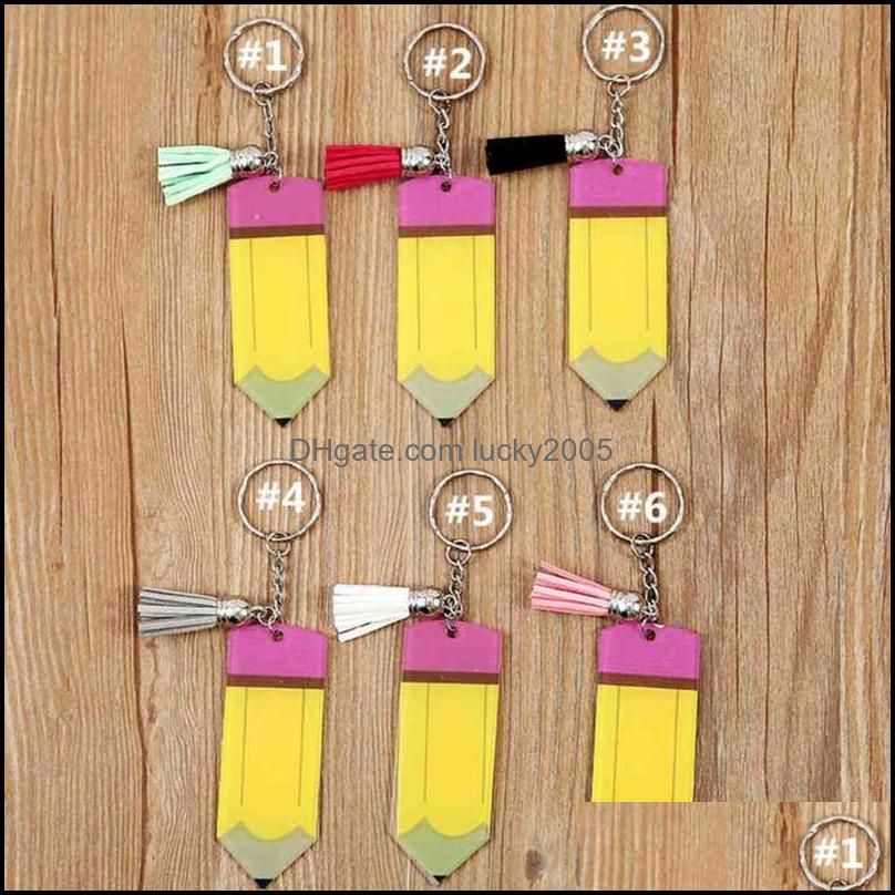 Personalized Blank Letters Tassel Key Ring Teacher`s Day Gifts Pencil Key Chain Acrylic Keychains Favor Festival Decor HWB8807