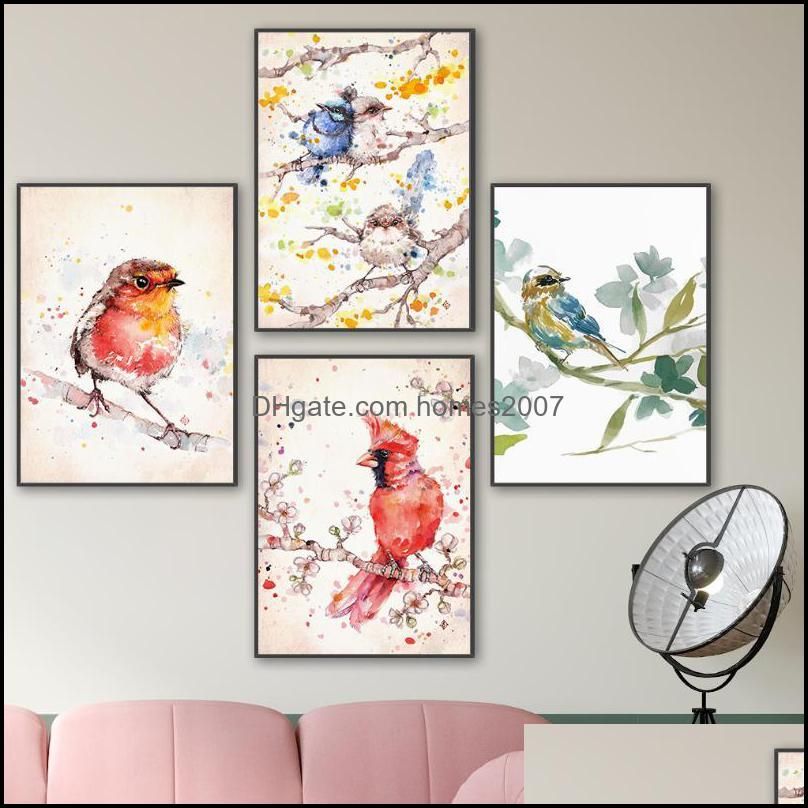 Paintings Watercolor Hummingbird Sparrow Wall Art Animal Birds Canvas Painting Modern Poster And Print Picture For Living Room Home