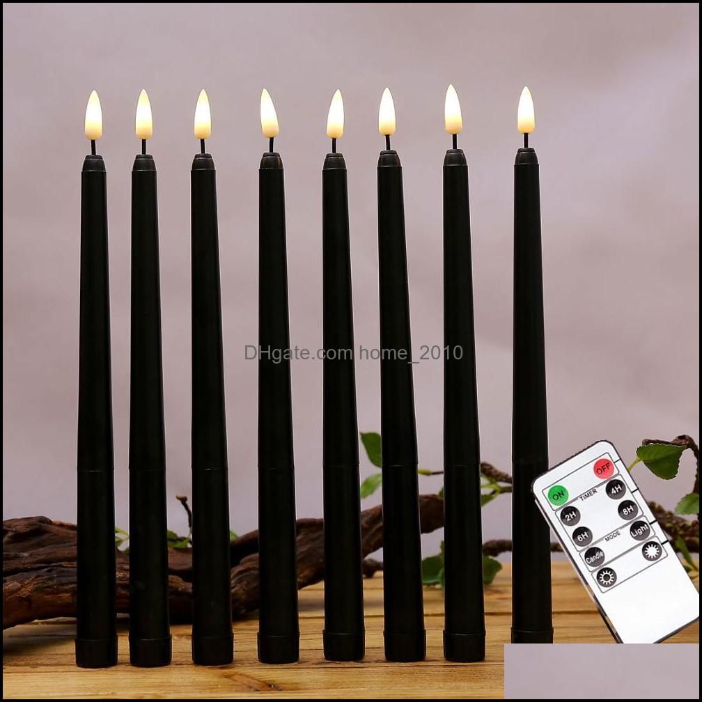 Pack of 6 Remote Halloween Taper Candles,Black Color Flameless Fake Pillar Candles Battery Candles With Contain