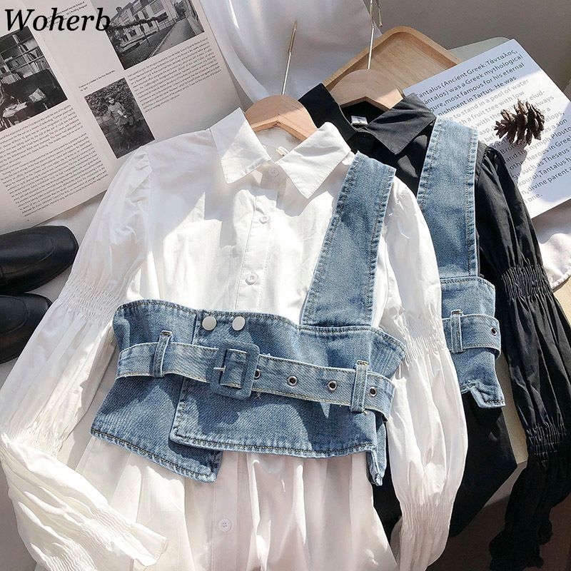 Compra Moda Mujeres Dos Piezas Juego De Otoño Manga Larga Camisa Blanca  Jeans Jeans Streetwear Irregular Traje De Chaleco 2 4G688 210422 Barato |  Entrega Rápida Y Calidad | Es.Dhgate