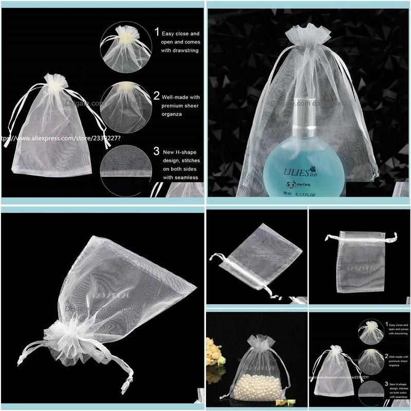50/100pcs white Hot Sale Jewelry Packaging bag Organza Bags Gift Bags Pouches dragees gift box Wedding Favors 5z