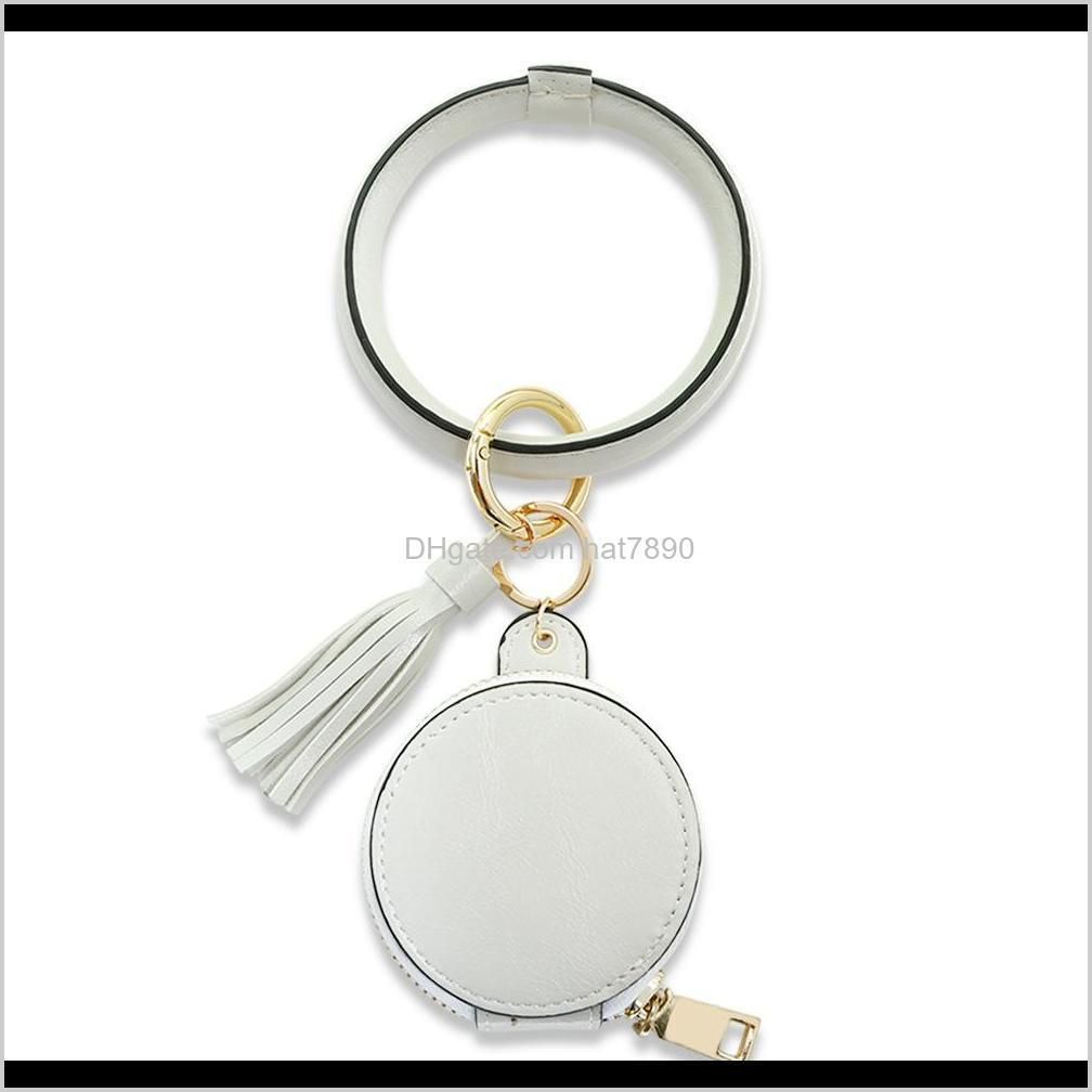 Wireless Bluetooth Key Ring PU Leather Protective Case Cover Keychain Bracelet Tassel Purse Circle Keyring Makeup Mirror Kimter-B336F