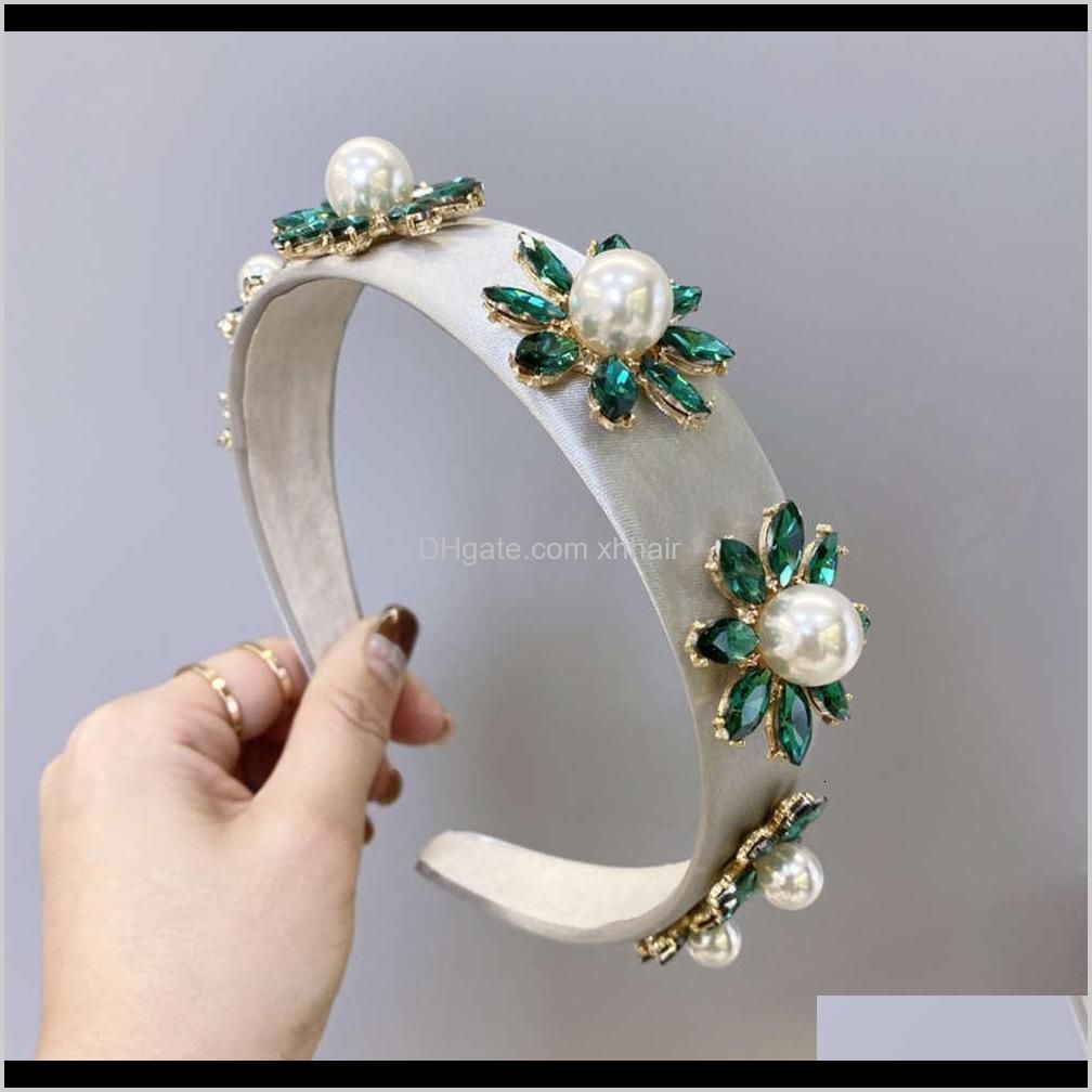 pins baroque court style full of diamond hair hoop big pearl flower set with cave satin candy color headband