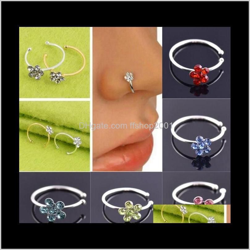 12 color fashion crystal rhinestone plum blossom flower nose hoop nose ring stud fake piercing body jewelry