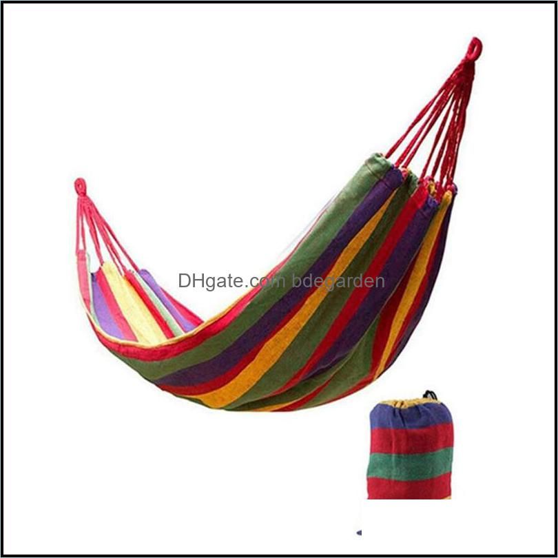 Portable Outdoor Garden Hammock Stripe Hanging Bed Travel Camping Single Supplies Anti Rollover Send Rope Storage Bag 280*80CM T500628