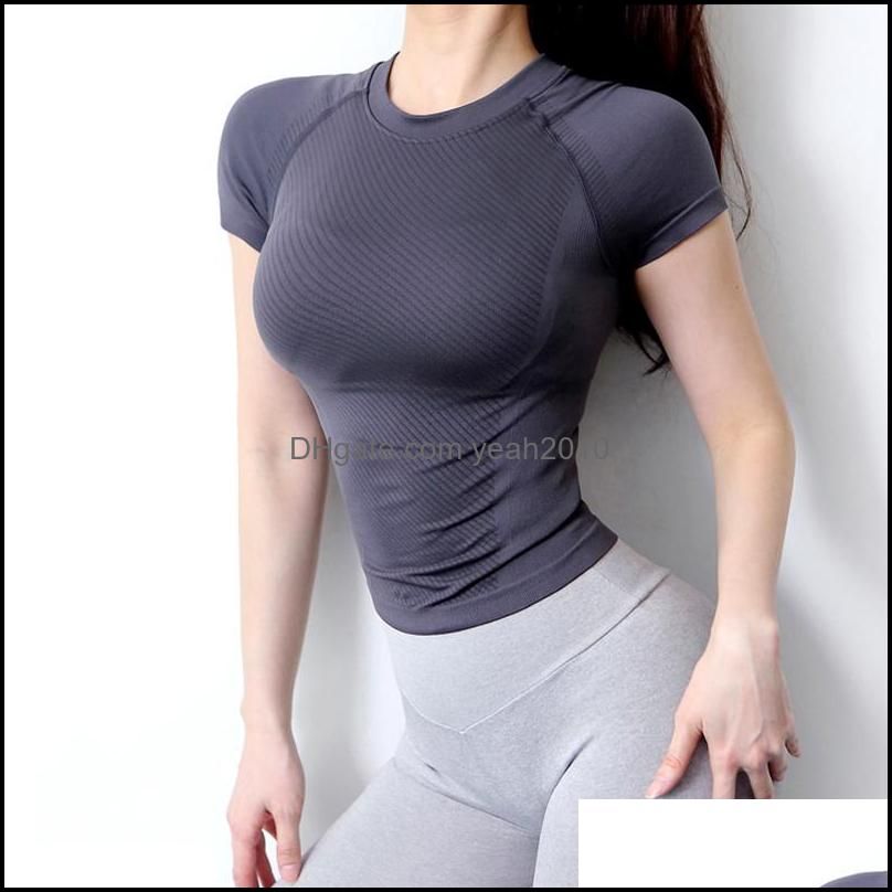 Yoga Outfits Seamless Short Sleeve Tops Sportswear Gym Fitness Sport T-shirt Breathable Workout For Women Shirts Clothing1