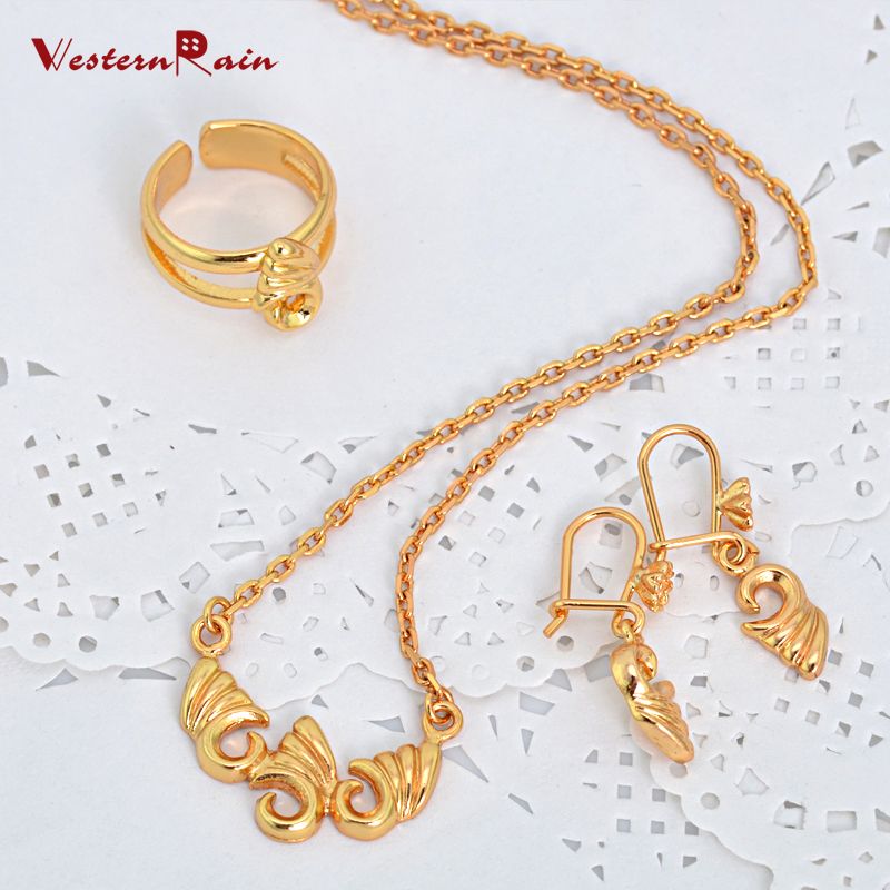 2019 WesternRain Wholesale Dubai Jewelry Ring Set 24K Charms Lovely Gold Pendant Necklace ...